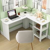 Bureau L-Vorm Hoekbureau met 2 Kabellaten en Opbergvakken Hoektafel Computertafel Bureautafel voor Thuis of Kantoor (Wit)