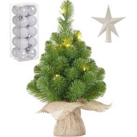 Kunst kerstboom met 10 LED lampjes 45 cm inclusief witte versiering 21-delig - thumbnail