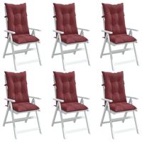 VidaXL Stoelkussens 6 st hoge rug 120x50x7 cm stof gemêleerd wijnrood