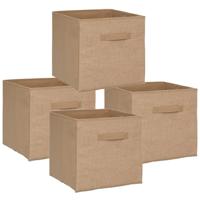 5Five Opbergmand/kastmand - Set van 4x stuks - 29 liter - bruin/naturel jute - 31 x 31 x 31 cm