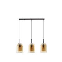 Lyora HanglampVelor 3-lichts zwart met amber glas recht - 9236740