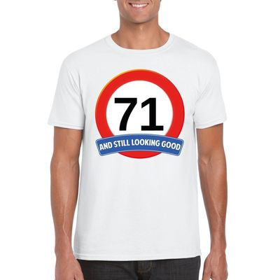 Verkeersbord 71 jaar t-shirt wit heren Verkeersbord 71 jaar t-shirt wit heren
