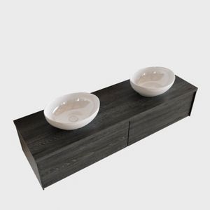 Badkamermeubel BWS Madrid Antraciet 150 cm met Topblad en Keramische Waskom Dubbel (0 kraangaten, 2 lades)