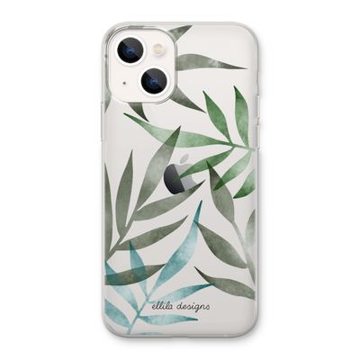 Tropical watercolor leaves: iPhone 13 Transparant Hoesje