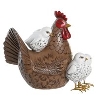 Home decoratie dieren/vogel beeldje - Kip met kuikens - 25 x 22 cm - binnen/buiten - bruin/wit