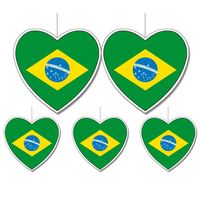 5-delige hou van Brazilie versiering set hartjes van 14 cm en 28 cm - thumbnail