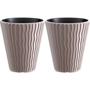 Prosperplast Plantenpot/bloempot Sand Waves - 2x - buiten/binnen - kunststof - beige - D35 x H38 cm - Plantenpotten