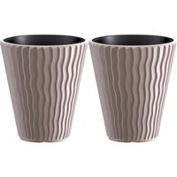 Prosperplast Plantenpot/bloempot Sand Waves - 2x - buiten/binnen - kunststof - beige - D35 x H38 cm - Plantenpotten