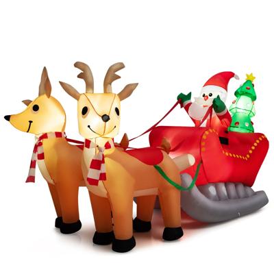 Opblaasbare Kerstslee 220 cm Lang Opblaasbare Slee met Kerstman en Rendieren LED-Verlichting en Kerstboom