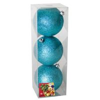 3x stuks kerstballen ijsblauw glitters kunststof 10 cm