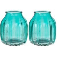 Bellatio Design Bloemenvaas klein - 2x - turquoise blauw glas - D14 x H16 cm - Vazen - thumbnail