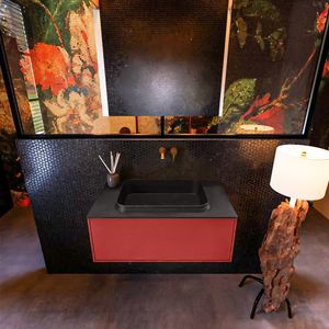 Badkamermeubelset Mondiaz Erin 80 cm met 1 Lade met RIDGE Wastafel Midden Urban Zonder Kraangaten Greeploos Mat Fire