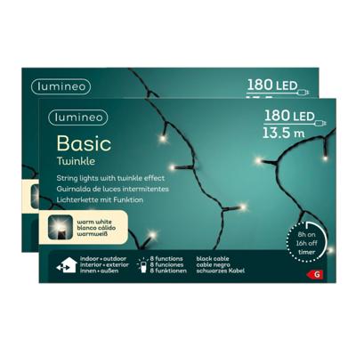 Lumineo kerstverlichting - 2x - 13,5 m - warm wit - 180 leds - kerstversiering