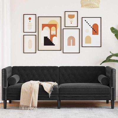 Chesterfieldbank Geruit Zwart 194 x 74.5 x 70.5 cm Fluweel