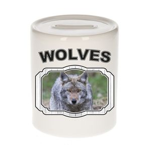 Dieren wolf spaarpot - wolves/ wolven spaarpotten kinderen 9 cm