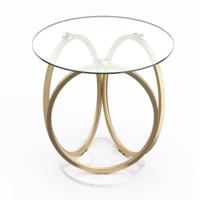 Ronde glazen tafel, moderne salontafel met geometrisch goudkleurig metalen ringframe, opvallende ronde salontafel, 60 x 60 x 61,5 cm