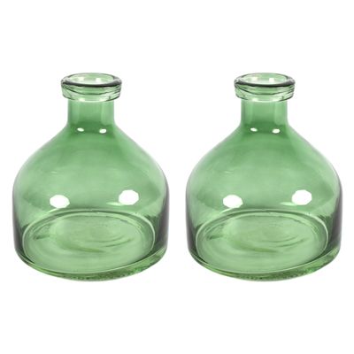 Bloemenvaas Low Bottle - 2x - transparant groen - glas - D18 x H20 cm