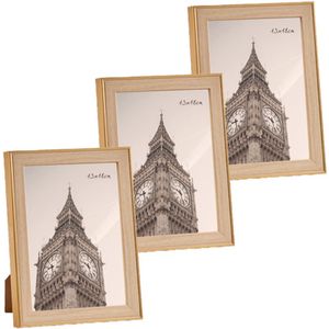 3x stuks kunststof fotolijst goud met hout geschikt voor een foto van 13 x 18 cm