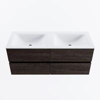 MONDIAZ VICA 120cm badmeubel onderkast Dark Brown 4 lades. Wastafel CLOUD dubbel 2 kraangaten, kleur Talc.