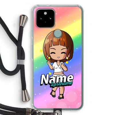 Chibi Maker vrouw: Pixel 5 Transparant Hoesje met koord