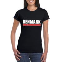 Denemarken supporters kleding t-shirt - voor dames - zwart - met vlag kleuren print - korte mouwen