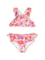 ZIMMERMANN Kids leaf-print ruffled bikini - Rouge