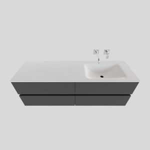 Badkamermeubel Solid Surface BWS Oslo 200x46 cm Mat Antraciet Wasbak Rechts (0 kraangaten, 4 lades)