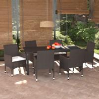 7-delige Tuinset met kussens poly rattan bruin