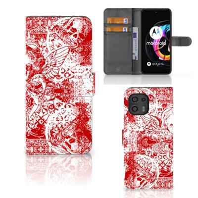 Telefoonhoesje met Naam Motorola Edge 20 Lite Angel Skull Rood | Portemonnee hoesje