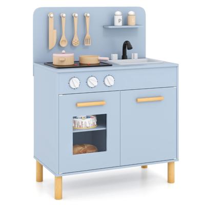 Speelgoedkeuken voor Kinderen met Licht- en Geluidseffecten Inclusief Koksmuts Schort en 11 Witte Accessoires