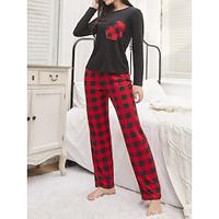 Dames Pyjama Sets Raster / Plaid Modieus Comfortabel Huis Dagelijks Bed Polyester Ademend Strakke ronde hals Lange mouw T-shirt Pantalon Elastische taille Herfst Winter Zwart Lightinthebox