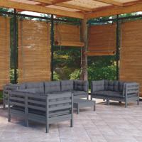 9-delige Loungeset met kussens massief grenenhout