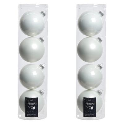 Decoris kerstballen - 8x st - wit - D10 cm - glas - kerstversiering