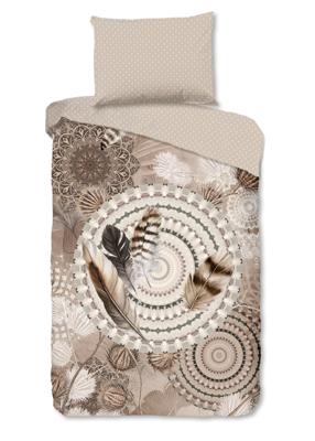 HIP Dekbedovertrek "mandala&apos;s en veren" - Taupe - (140x200 cm) - Katoen Flanel