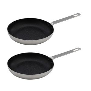 Set van 2x stuks aluminium koekenpan/hapjespan zilver met anti-aanbak laag 24 cm