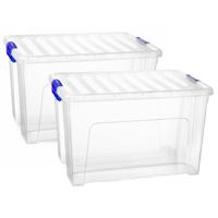 Multi Storage Opslagbox met deksel - 2x - transparant - 47 liter - 54 x 38 x 32 cm - kunststof