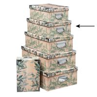 5Five Opbergdoos/box - 2x - Green leafs print op hout - L36 x B24.5 x H12.5 cm - Stevig karton - Leafsbox - Opbergbox