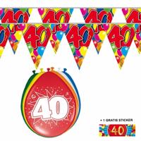 Shoppartners 40 jaar versiering set - kamer - 2x vlaggenlijnen - 8x ballonnen - gratis sticker