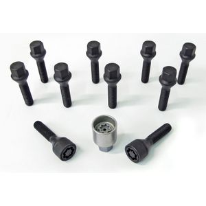 H&R Wielboutenset konisch M12x1.50 - Lengte 28mm - Zwart - 10 stuks - incl. wielsloten HRB1252801SET