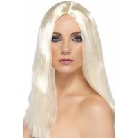 Carnaval verkleed dames pruik - Blond stijl lang haar - Platina blond - vrouwen pruiken