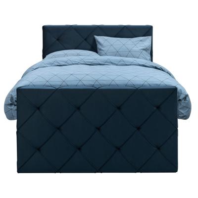 Leen Bakker - Boxspring Met Voetbord Liv Geruit - 120x200 Cm - Vierkante Poot - Stof/Velvet - Blauw