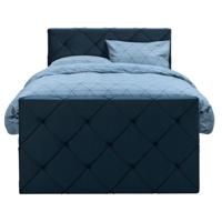 Leen Bakker - Boxspring Met Voetbord Liv Geruit - 120x200 Cm - Vierkante Poot - Stof/Velvet - Blauw
