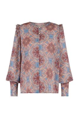 Lyla flower crepe blouse - babyblue/stone red - 07181