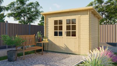 Tuindeco Kris Blokhut 290x200 cm 28 mm vuren blank- Lessenaarsdak- Onbehandeld vurenhout- Tuindeco