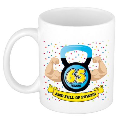 Verjaardag cadeau mok 65 jaar - blauw - spieren - 300 ml - keramiek