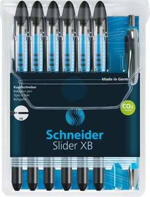 Schneider balpen Slider Basic, extra breed, zwart, doos van 6 + 1 gratis
