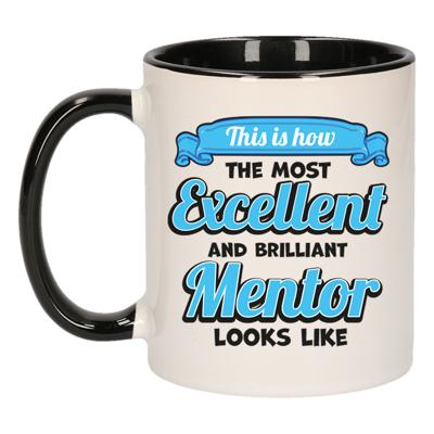 Cadeau koffie/thee mok - excellent leraar/mentor - zwart - keramiek - 300 ml