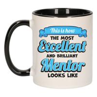 Cadeau koffie/thee mok - excellent leraar/mentor - zwart - keramiek - 300 ml