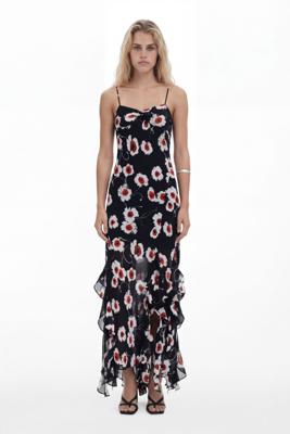 Midijurk met klaprozen en ruches - BLACK - L