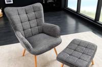 Moderne fauteuil SCANDINAVIA grijze structuurstof massief houten poten met armleuningen - 44023